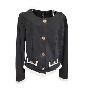 Fashion Nova Black/White Blazer Bolaro Jr XL Structured Gold Button Detail